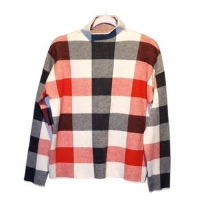 Tahari Checkered Rayon Blend Red‎ Black Mock Neck Knit Sweater Medium
